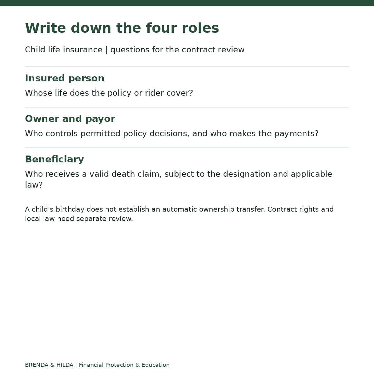 Child life insurance | questions for the contract review